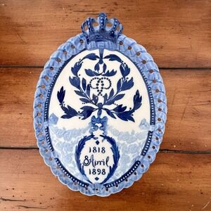 Antique Royal Copenhagen 1898 Plaque Christian IX Crown Mark 3 Blue Line Denmark
